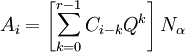 A_i= \left[\sum^{r-1}_{k=0}C_{i-k}Q^k\right]N_{\alpha}