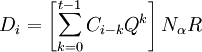 D_i=\left[\sum^{t-1}_{k=0}C_{i-k}Q^k\right]N_{\alpha}R